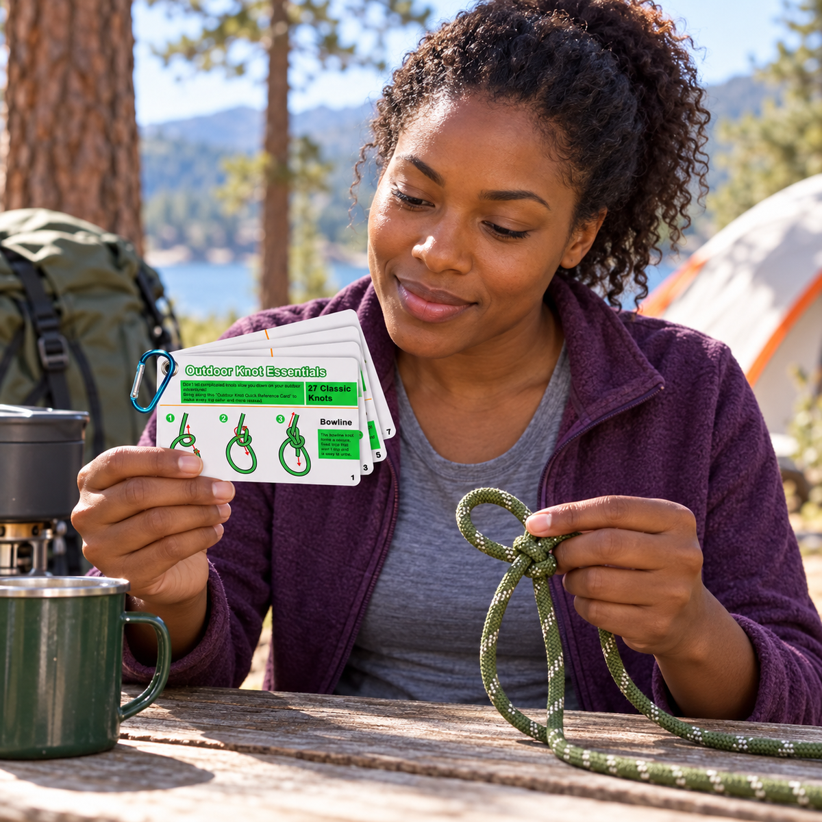 Outdoor Knot Reference Cards with Mini Clip — 27-Knot Guide Set
