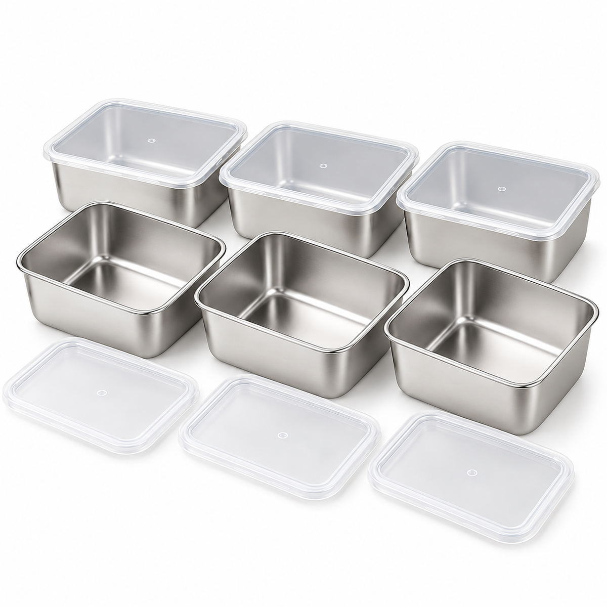 Stainless Steel Food Storage Containers with Lids — Set of 6, 600 mL Each