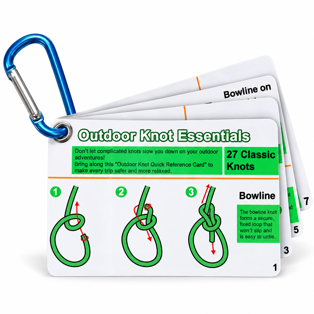 Outdoor Knot Reference Cards with Mini Clip — 27-Knot Guide Set