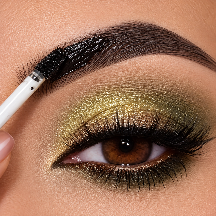 Peel-off brow tint shown during application with the included wand