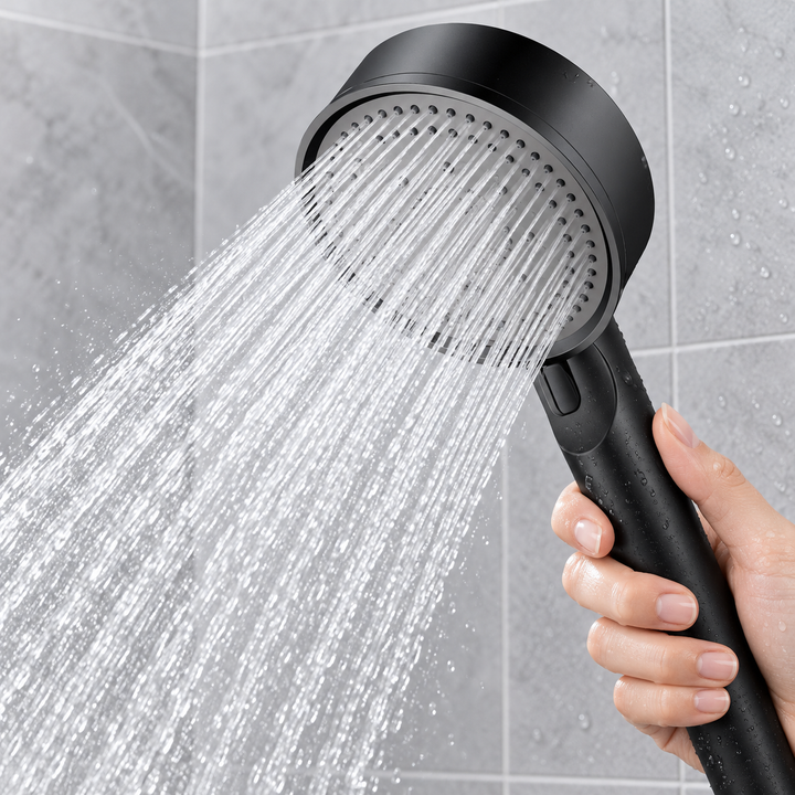 Black Handheld Shower Head with Adjustable Spray