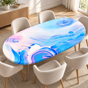 Marble-Print Fitted Oval Tablecloth