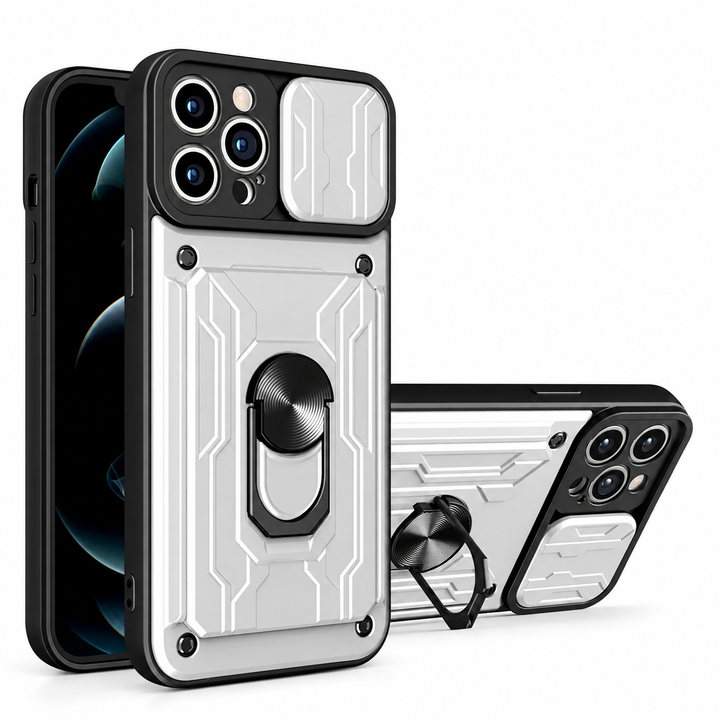iPhone Case with Card Slot & Rotating Ring Stand — white