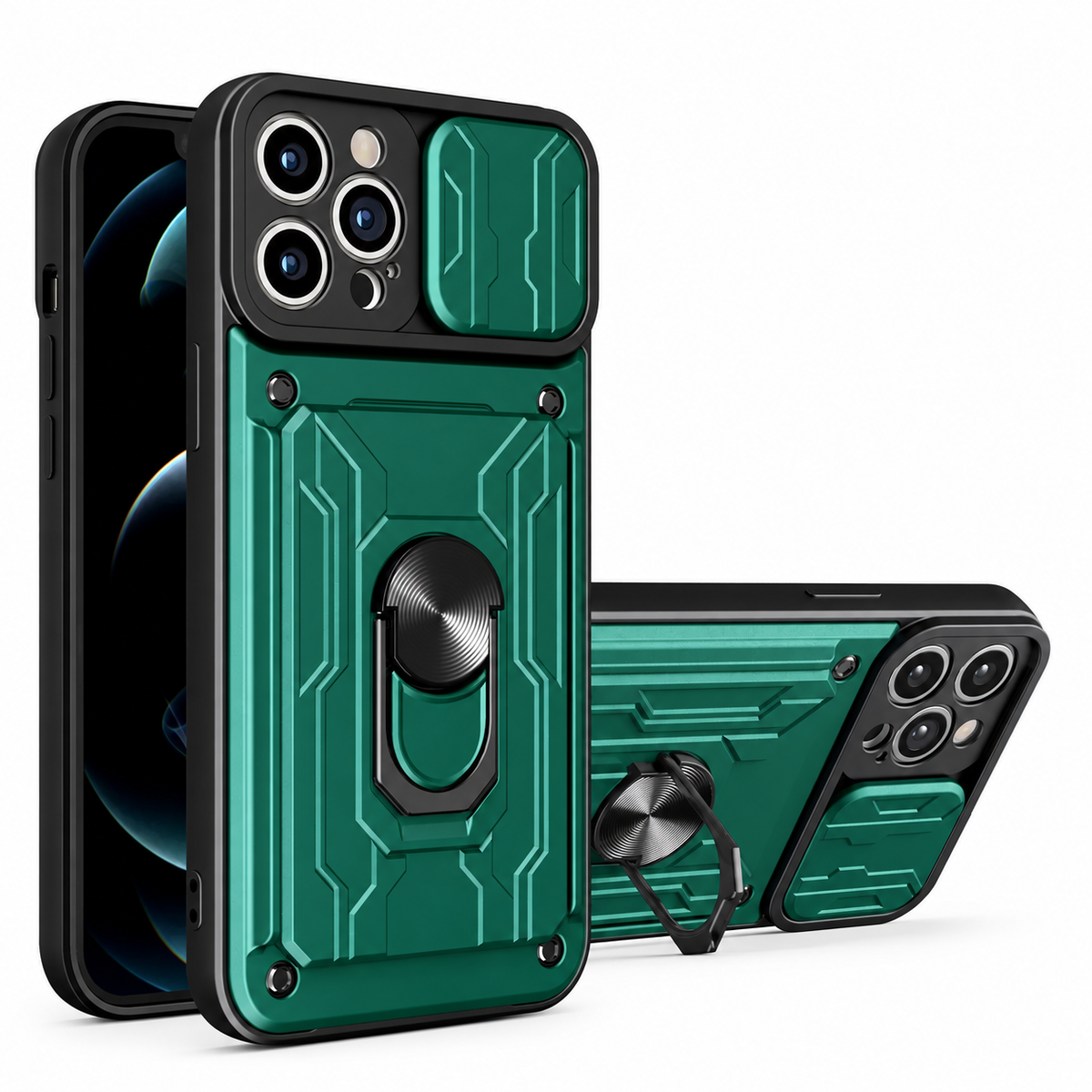 iPhone Case with Card Slot & Rotating Ring Stand — dark green
