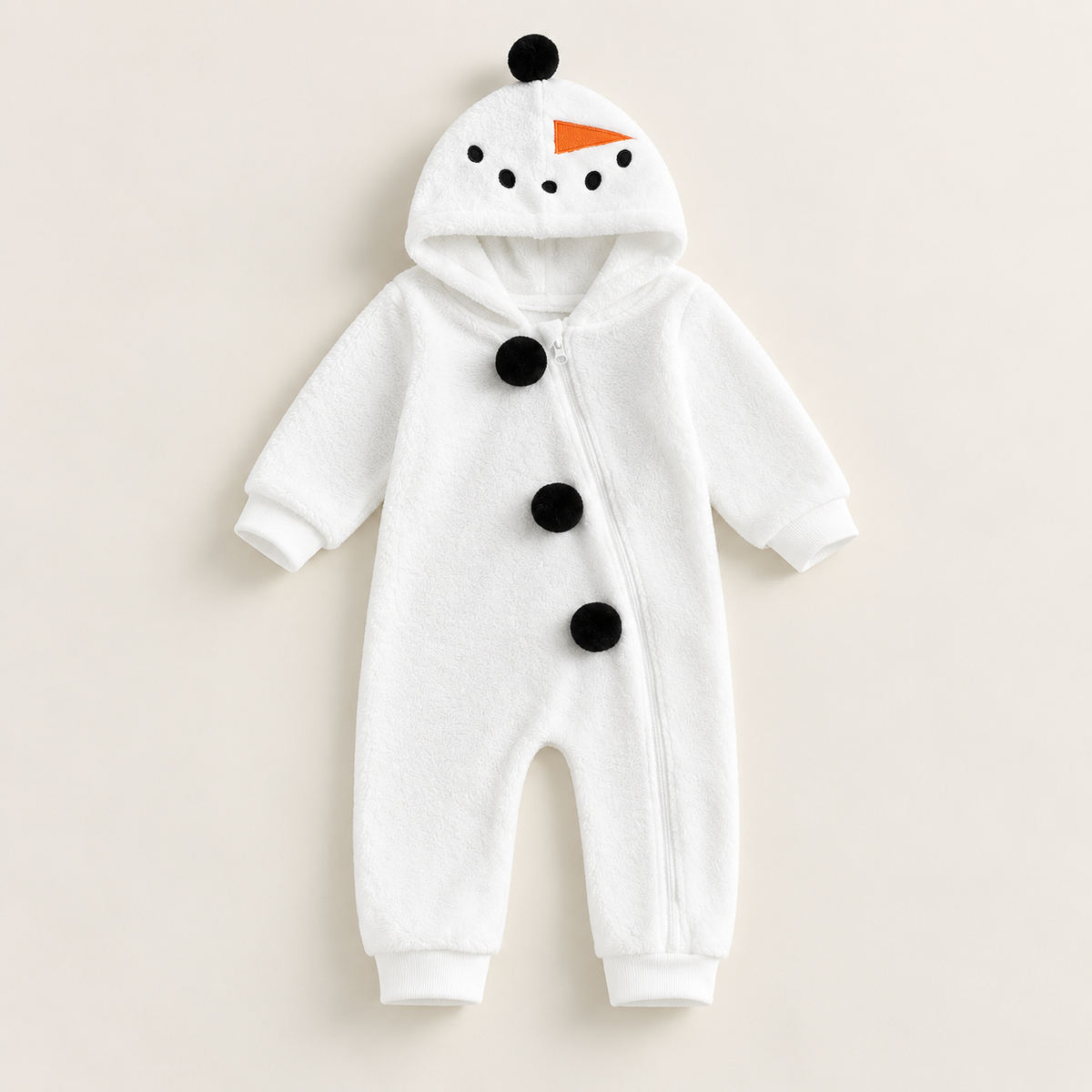 Snowman Baby Fleece Hooded Jumpsuit — WHITE / 6M