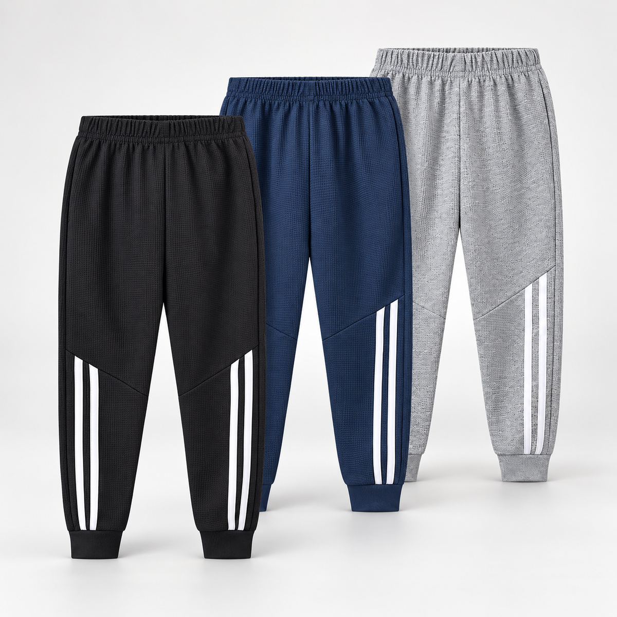 Kids Waffle Joggers with Striped Lower Legs — 3pcs-hthfgck / 100 / China Mainland