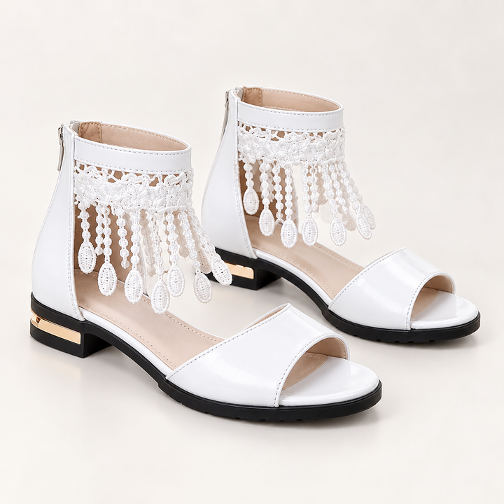 Girls Lace Fringe Ankle Sandals — white / 28-insole17.8cm