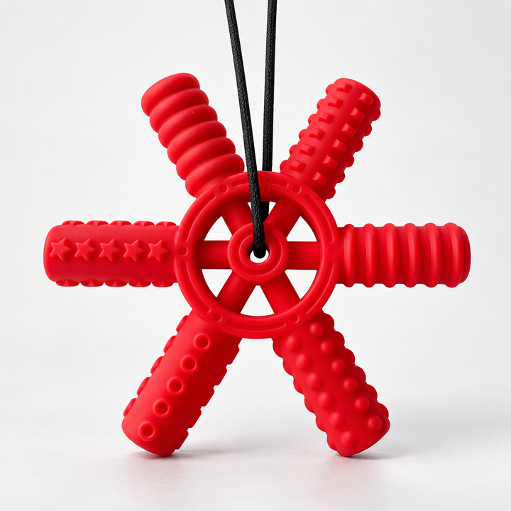 Textured Silicone Sensory Pendants and Chew Sticks — B-red