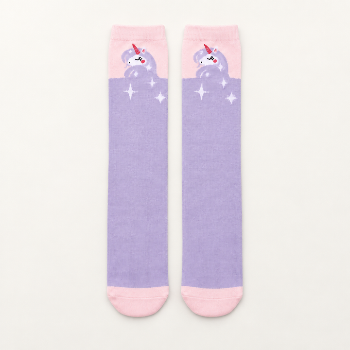 Kids Patterned Knee-High Socks — light purple unicorn