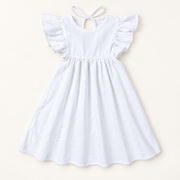 Kids Cotton-Linen Ruffle Sleeve Dress — White / 110 (3-4Years)