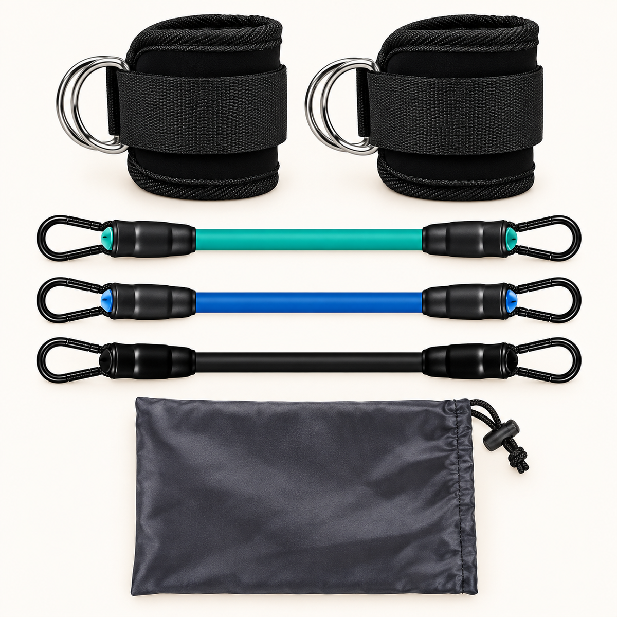 Padded Ankle Cuffs & Resistance Band Set Options — Rope Black Set