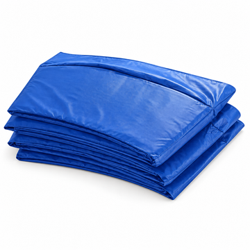 Blue round trampoline spring pad shown folded; choose 6, 8 or 10 ft size