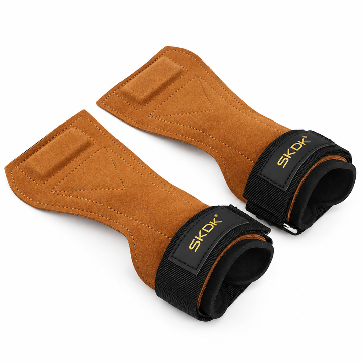 Weightlifting Palm Grips with Wrist Straps — BROWN
