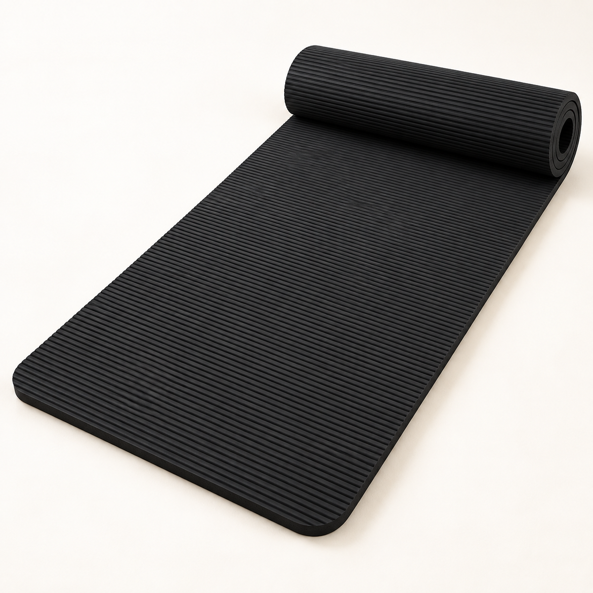 Ribbed Yoga Mat, 185–200 cm — 200X60X2cm BLACK