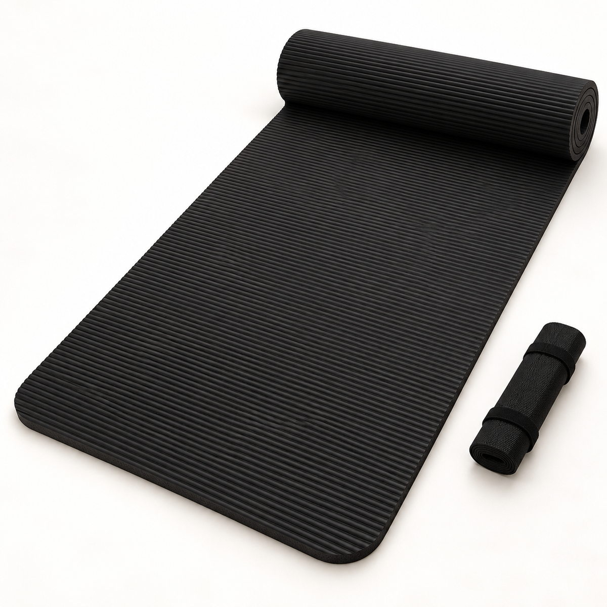 Ribbed Yoga Mat, 185–200 cm — 200X60X1cm BLACK