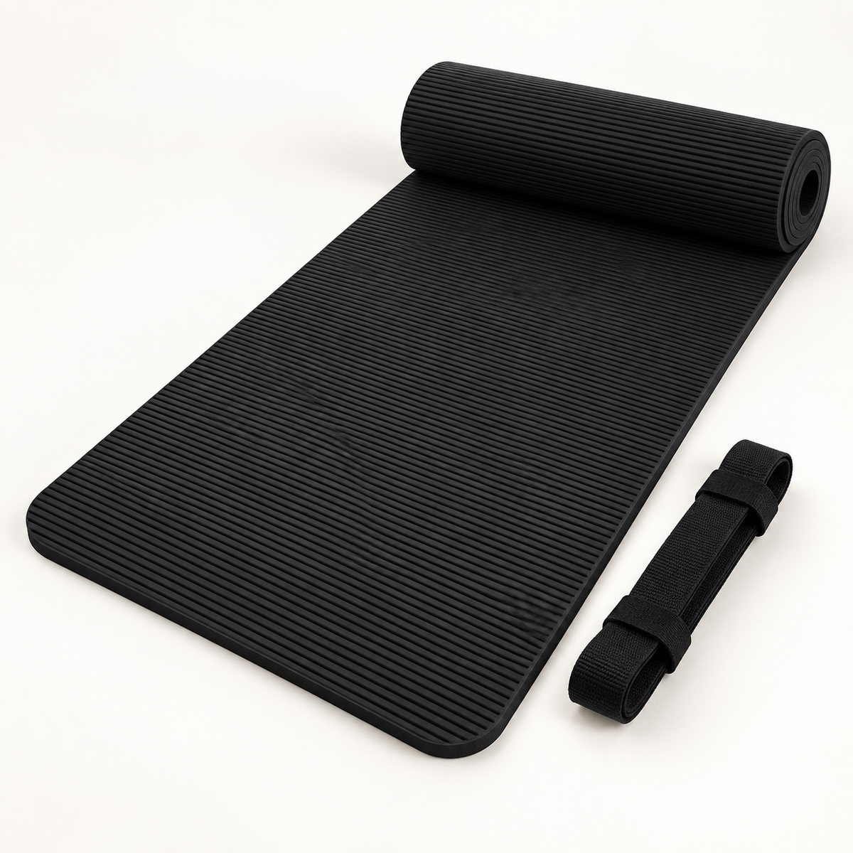 Ribbed Yoga Mat, 185–200 cm — 200X60X1.5cm BLACK