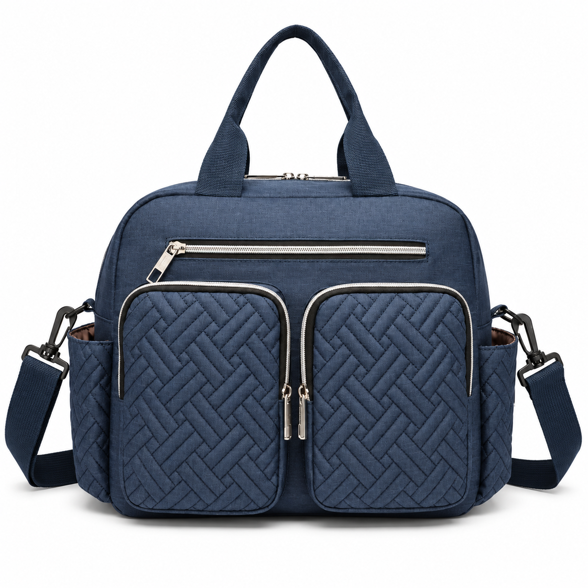 Deep blue quilted diaper shoulder bag