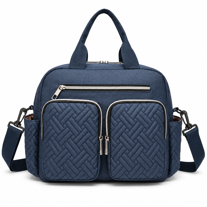 Deep blue quilted diaper shoulder bag