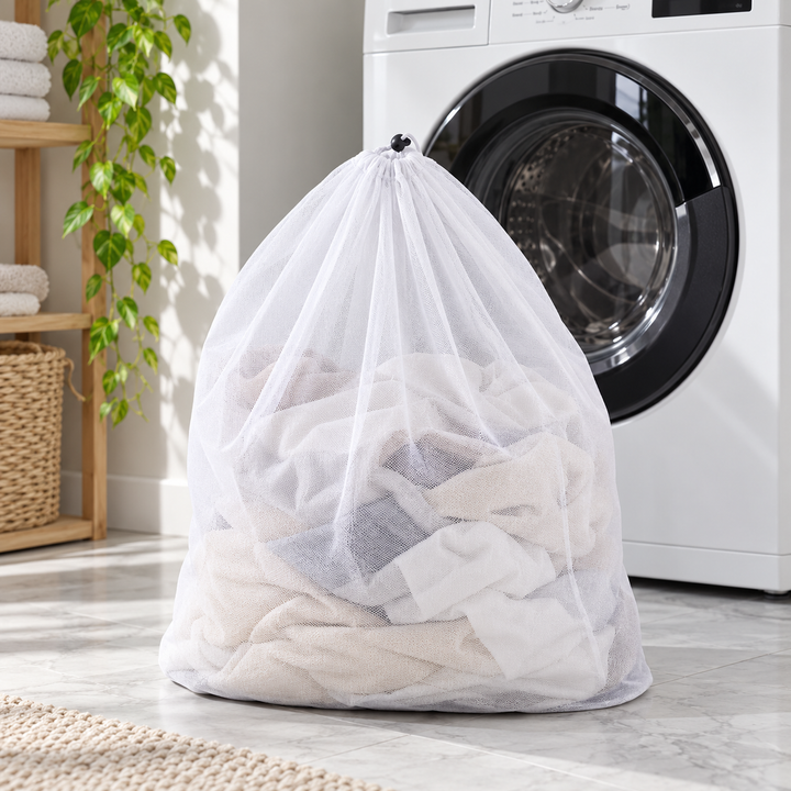 Free Gift — White Fine-Mesh Drawstring Laundry Bag, 60 × 80 cm