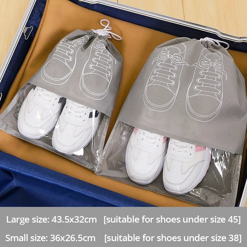 Gray Drawstring Shoe Storage Bags with Clear Window, 5-Piece Set