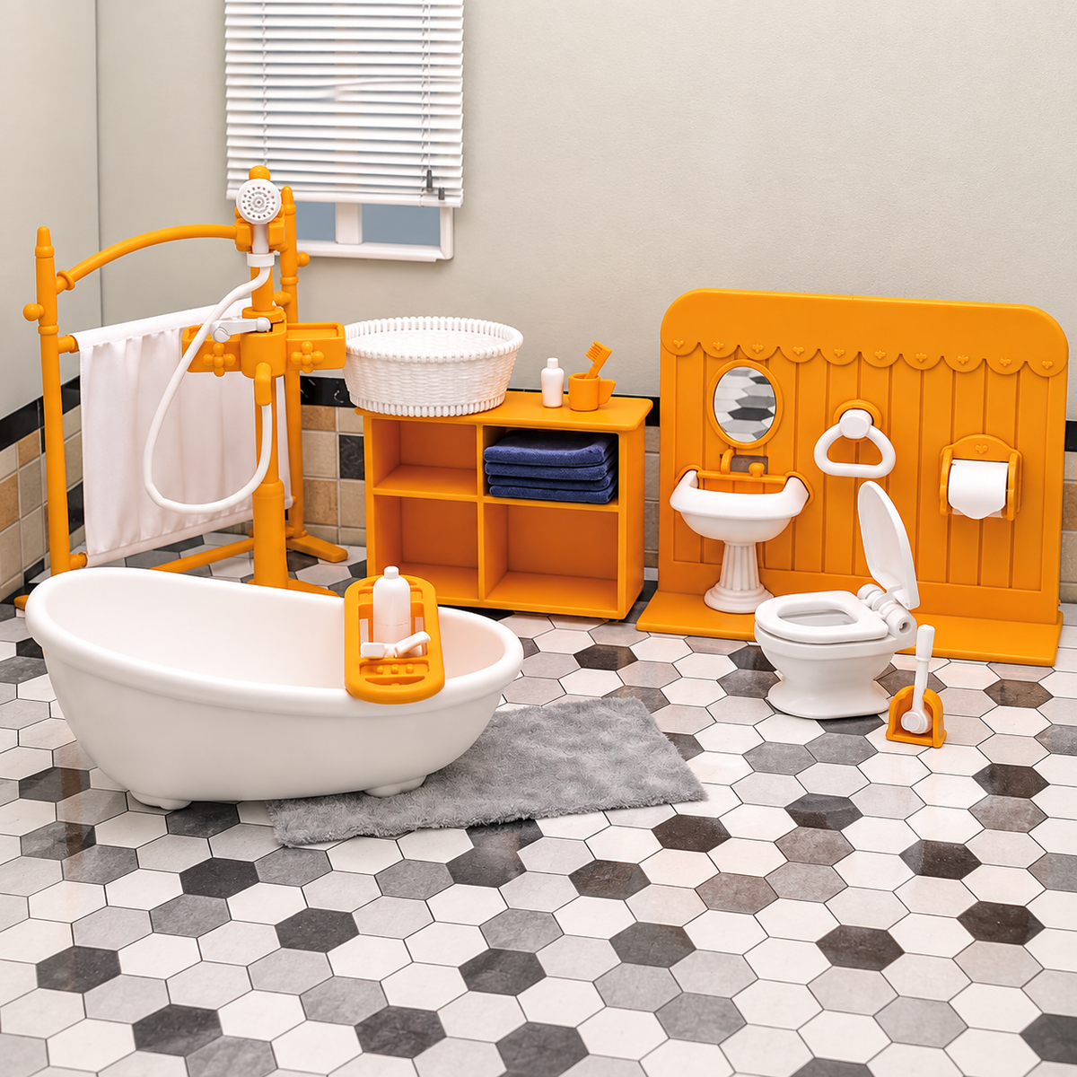 1:12 Dollhouse Furniture & Miniature Scene Set — bathroom