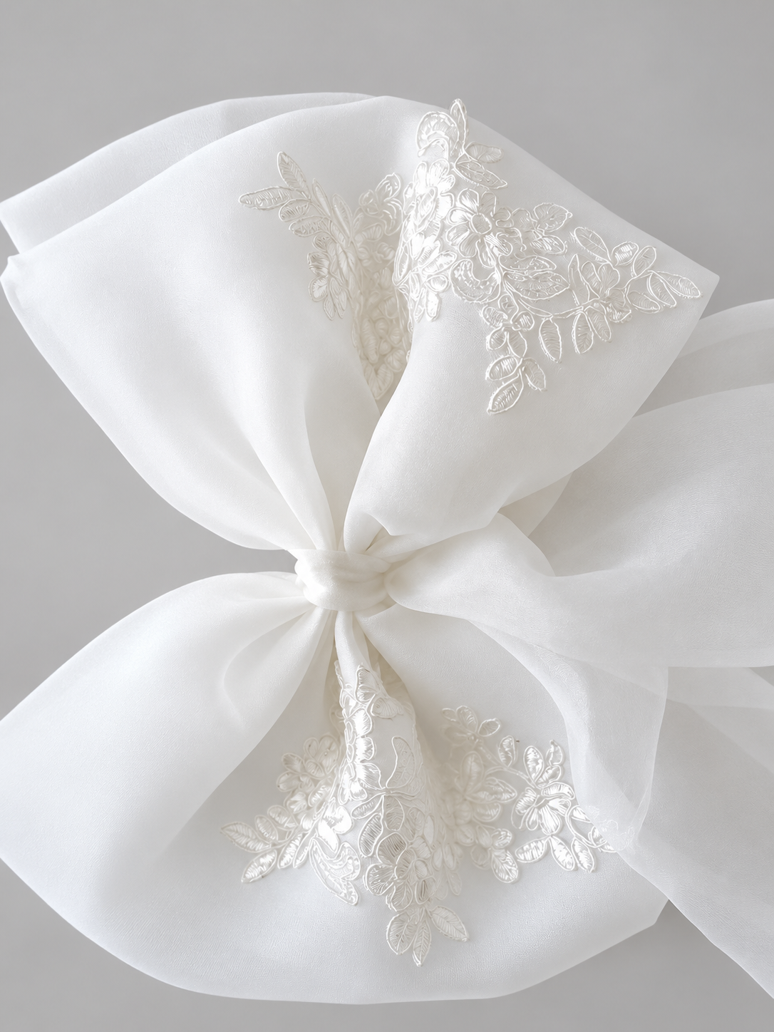 Embroidered Organza Bridal Dress Bow — detail