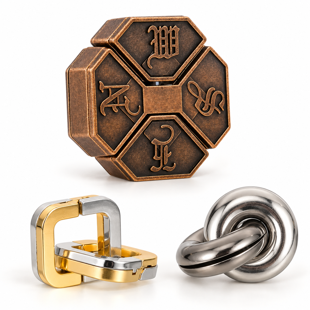 3-Pack Metal Brain Teasers, Selected Puzzle Sets — BaGua SiYC Lian