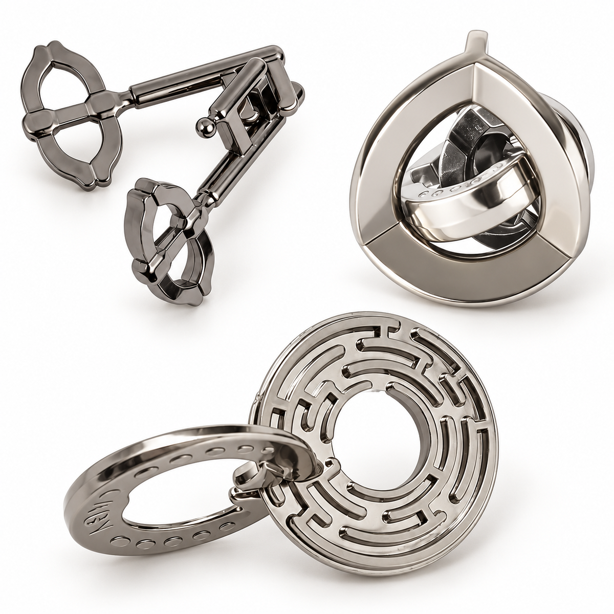 3-Pack Metal Brain Teasers, Selected Puzzle Sets — Tian Jian MiGong