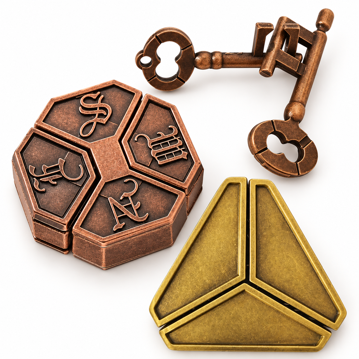 3-Pack Metal Brain Teasers, Selected Puzzle Sets — BaGua SanJiao YaoSHI