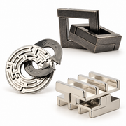 3-Pack Metal Brain Teasers, Selected Puzzle Sets — MiGong Ban Huan
