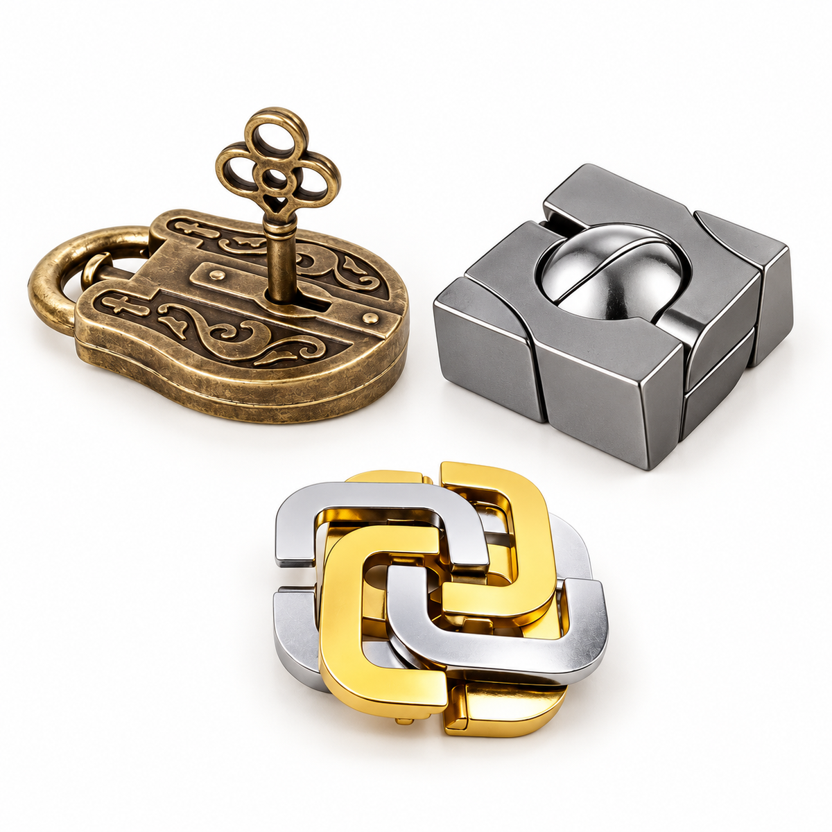 3-Pack Metal Brain Teasers, Selected Puzzle Sets — MoQiu SiYC ShenLiS