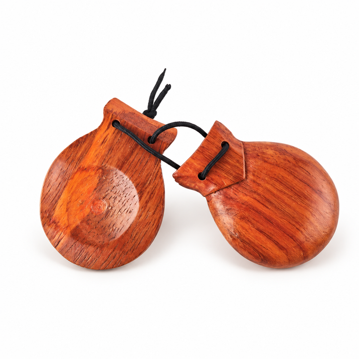 Wooden Castanets with Cords, Pair — Rosewood color