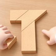 Wooden T puzzle being assembled