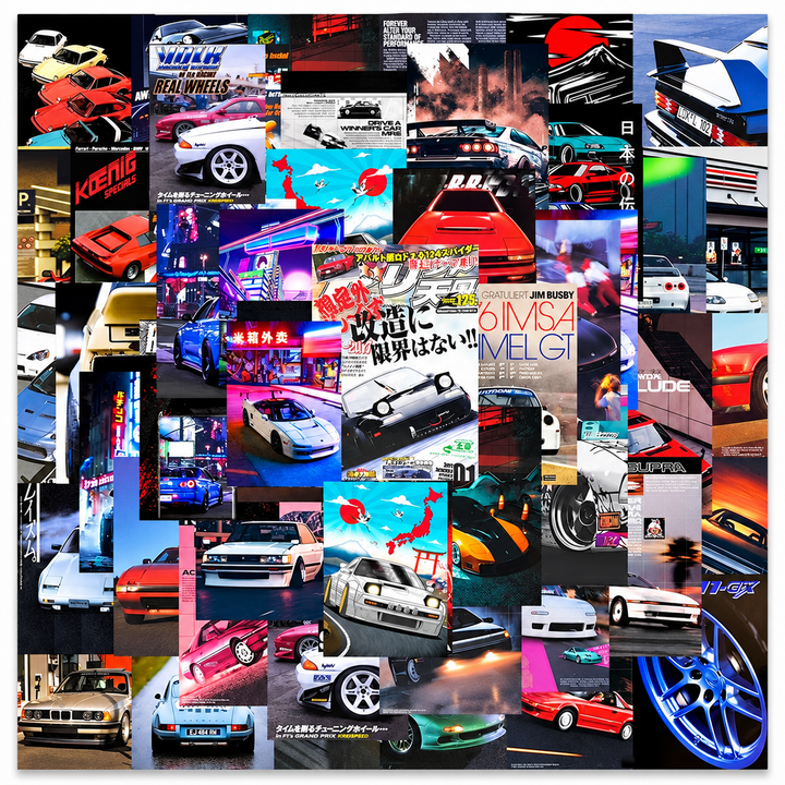 Retro automotive sticker design assortment; quantity selected separately