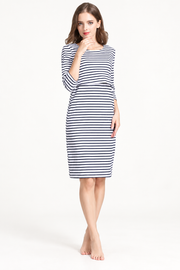 Striped maternity nursing dress — white-base stripes