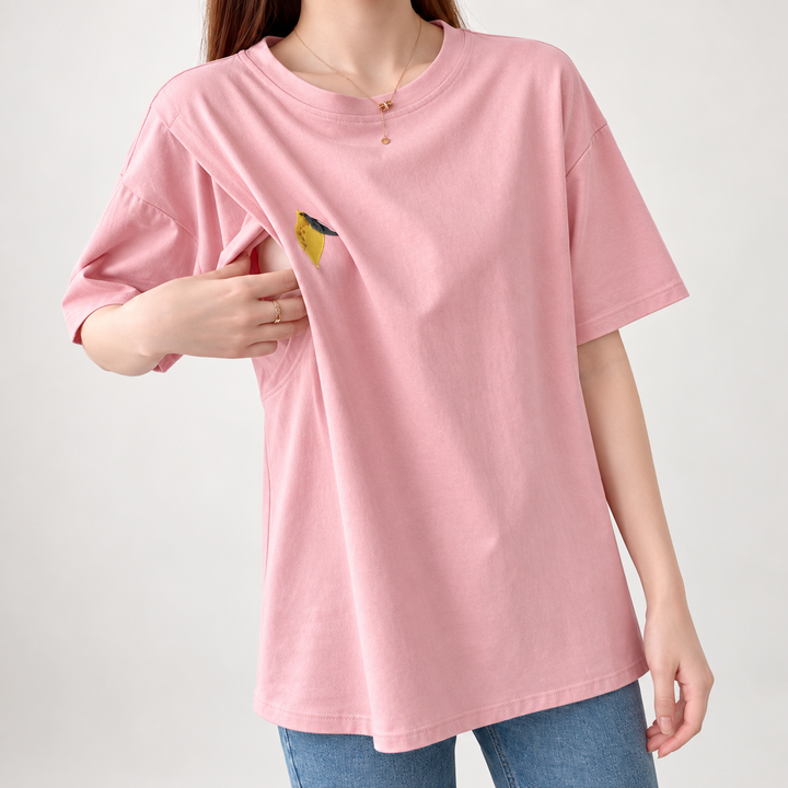 Maternity nursing T-shirt — pink C, side access detail