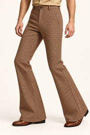 Chestnut brown houndstooth bell-bottom trousers