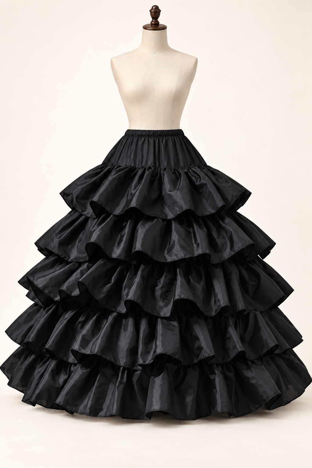 Black five-tier ruffled full-length petticoat