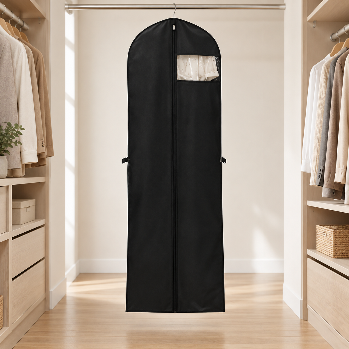 Free Gift — Black Zippered Garment Cover with Window, 60 × 180 cm