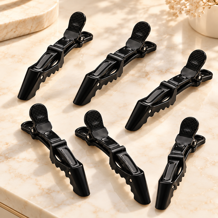 Black Alligator Hair Sectioning Clips, 6-Piece Set, 11.4 cm