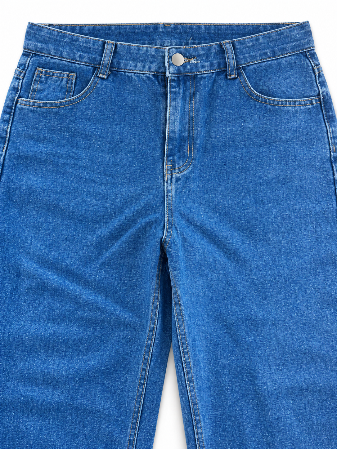 Blue straight-leg denim jeans — detail