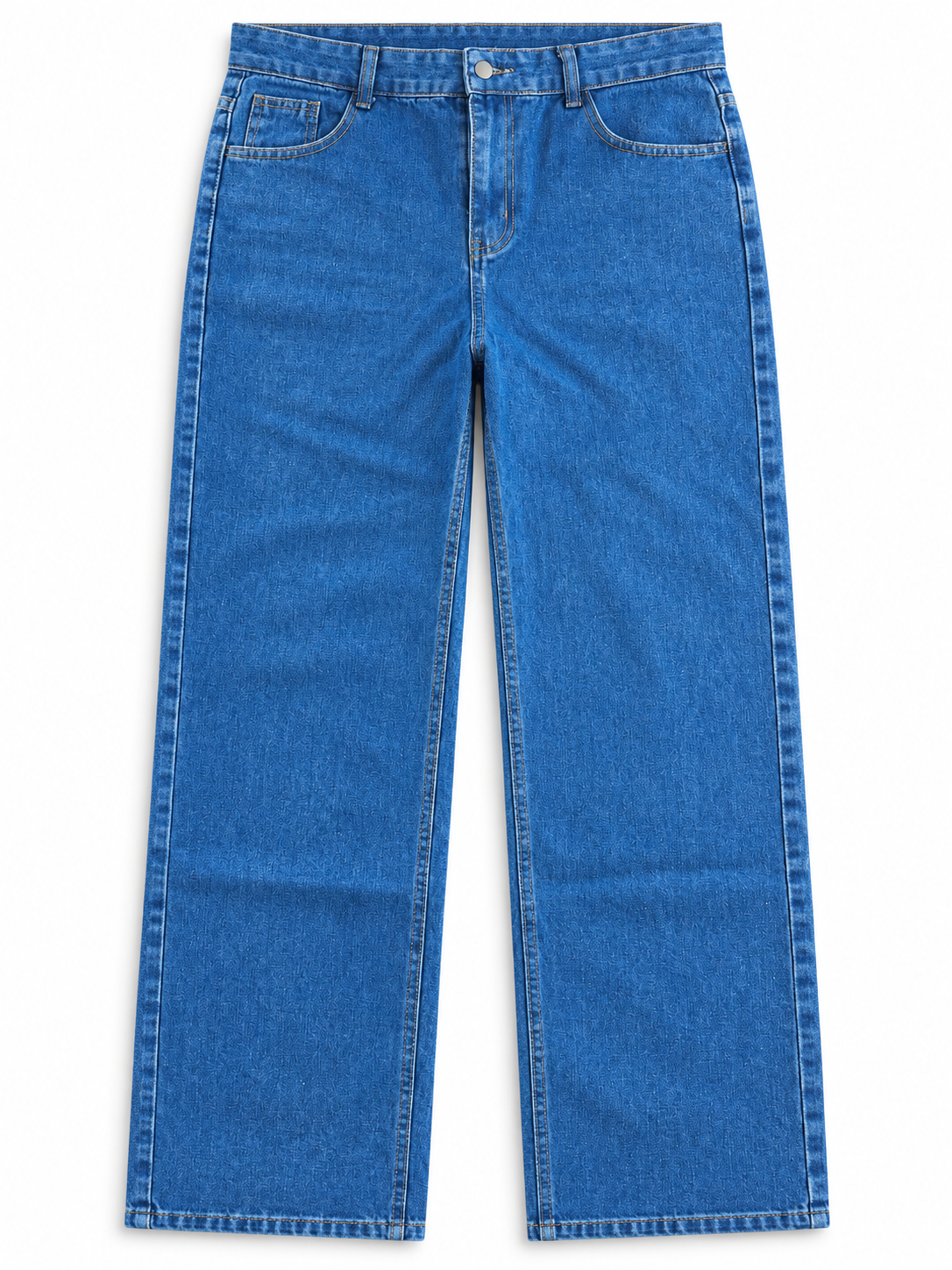 Blue straight-leg denim jeans — front
