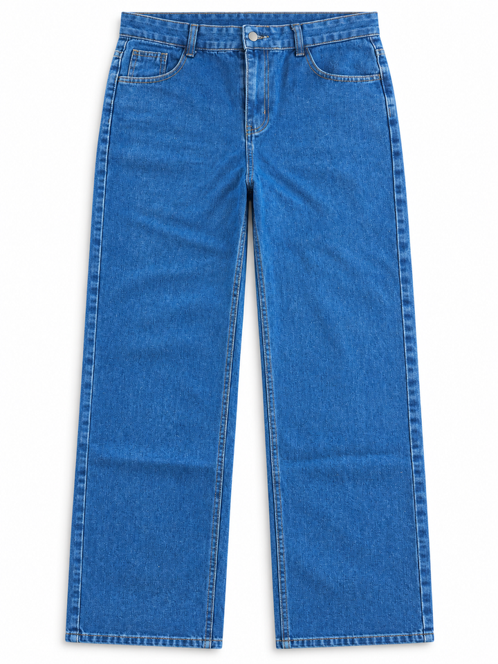 Blue straight-leg denim jeans — front