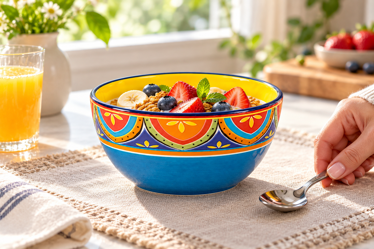 Bohemian Floral Ceramic Bowl — 4 or 6 Inches, 1 Piece