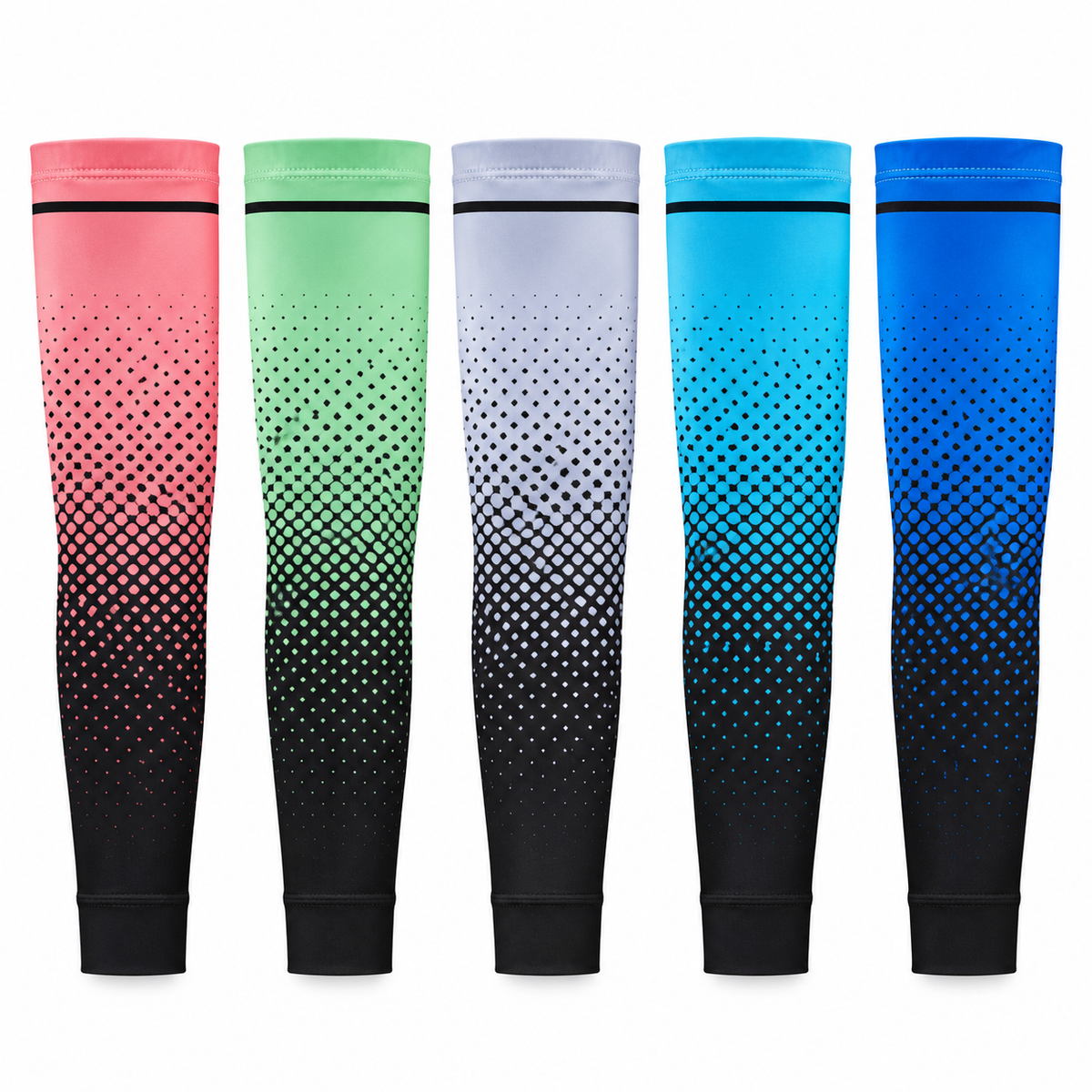 Cooling arm sleeve color options on white background