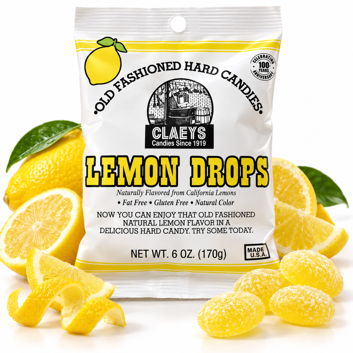Claeys Old Fashioned Lemon Drops Hard Candy — 6 oz (170 g) — hero view