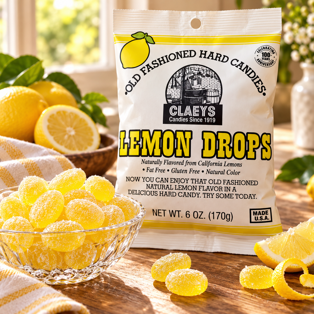 Claeys Old Fashioned Lemon Drops Hard Candy — 6 oz (170 g) — lifestyle view
