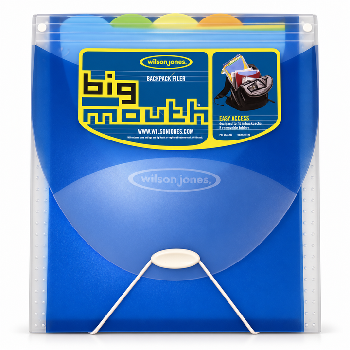 Wilson Jones Big Mouth Backpack Filer — Blue, 5 Folders — hero view
