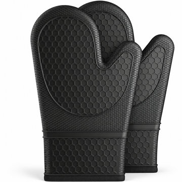Silicone Oven Mitts with Soft Lining — 2-Piece Pair, Black or Gray