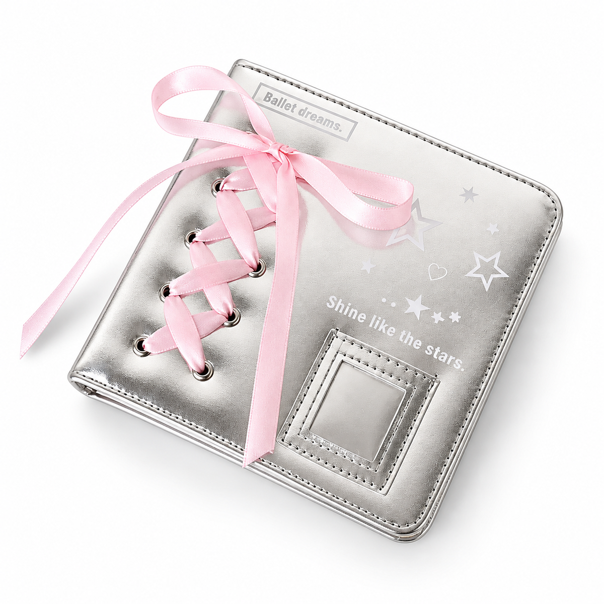 Silver PU Photocard Binder with Pink Ribbon — Selected Size and Page Pack